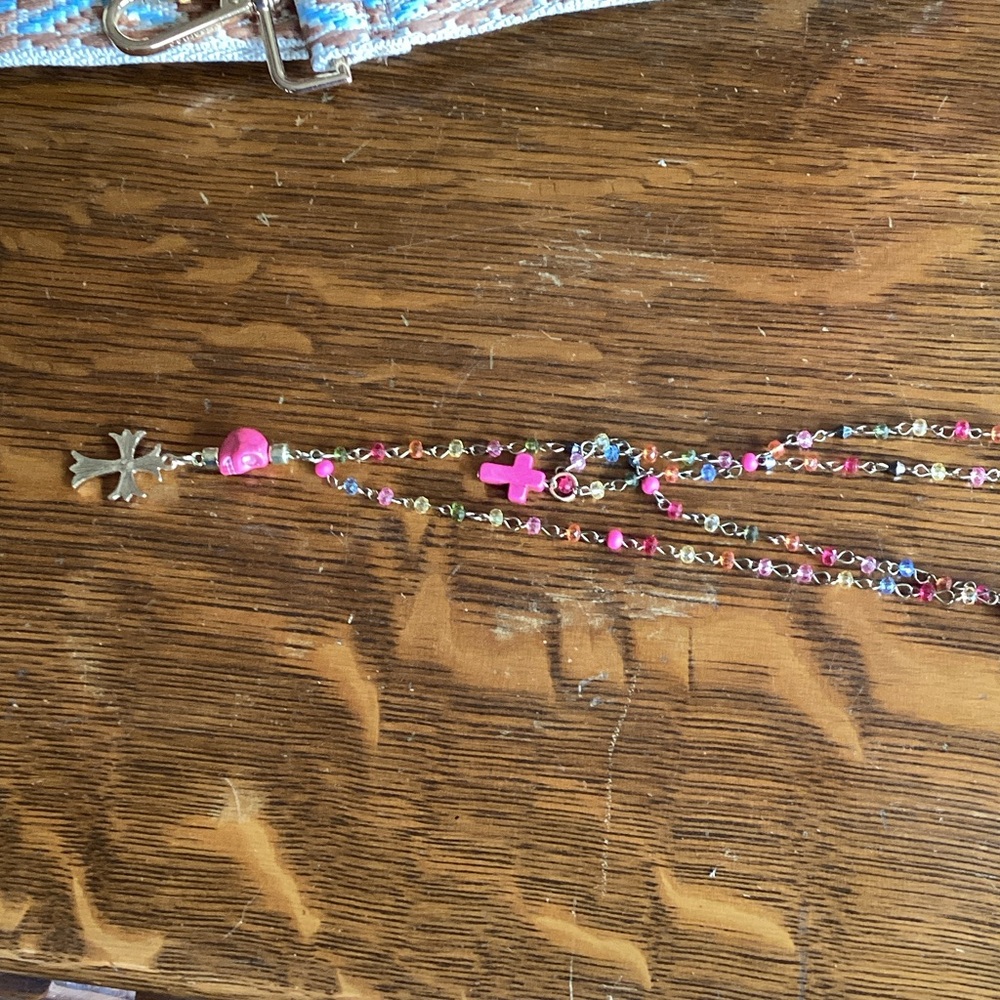 Multicolor Beaded Necklace with Cross Charm - Picture 5 of 5